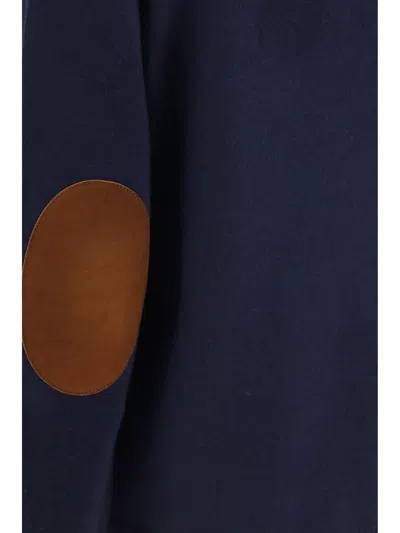 Prada Suede Elbow Patch Crewneck Sweater In Blue