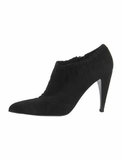 Pre-owned Prada Suede Embroidered Accent Boots In Black