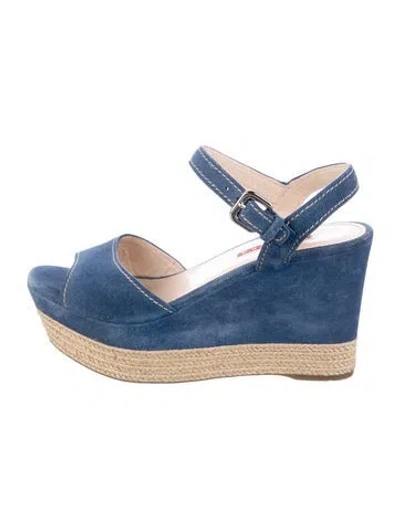 Pre-owned Prada Suede Embroidered Accent Espadrilles In Blue