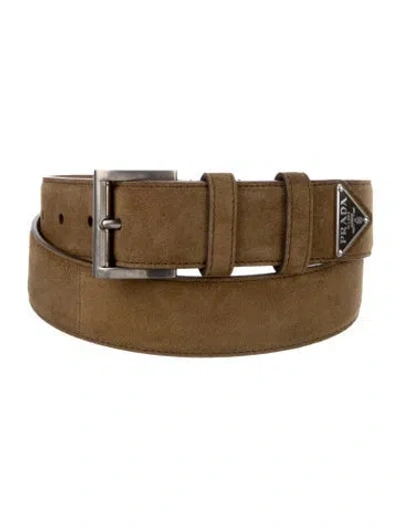 Pre-owned Prada Suede Enameled Metal Triangle Belt In Brown