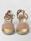 Prada Suede Espadrille Ankle Strap Wedge Sandals In Silver