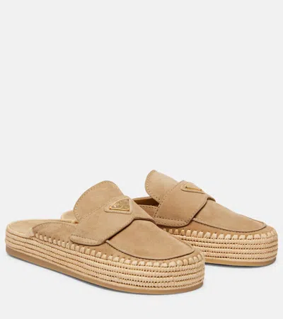 Prada Suede And Crochet Slip-on In Sand