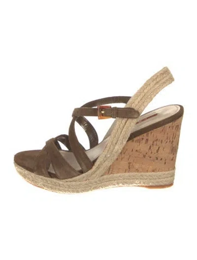 Pre-owned Prada Suede Espadrilles In Brown