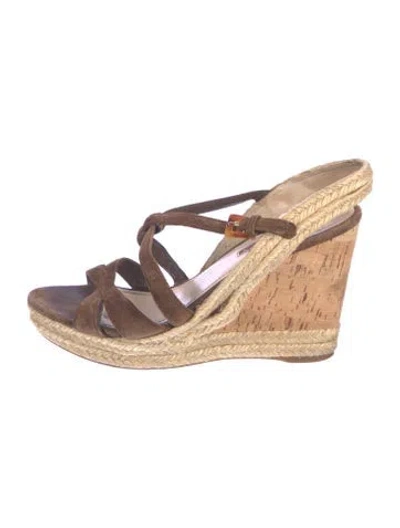 Pre-owned Prada Suede Espadrilles In Brown
