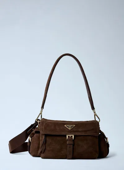 Prada Suede Explore Crossbody Bag In Brown