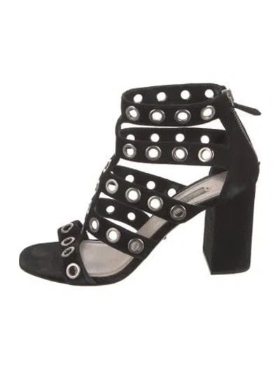 Pre-owned Prada Suede Eyelet Trim Gladiator Sandals In Black