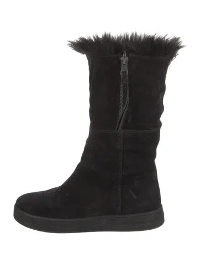 Pre-owned Prada Suede Faux Fur Trim Boots In Black