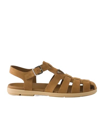 Prada Suede Fisherman Sandals In Cinnamon
