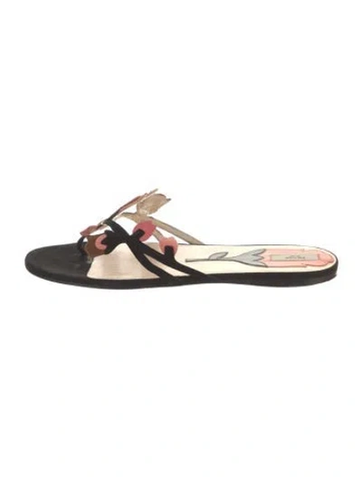 Pre-owned Prada Suede Floral Print Flip Flops In Black