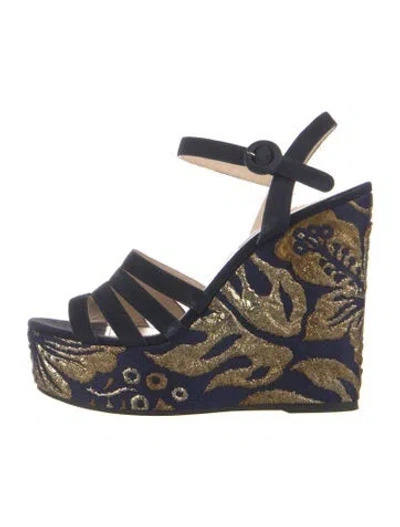 Pre-owned Prada Suede Floral Print Sandals In Blue