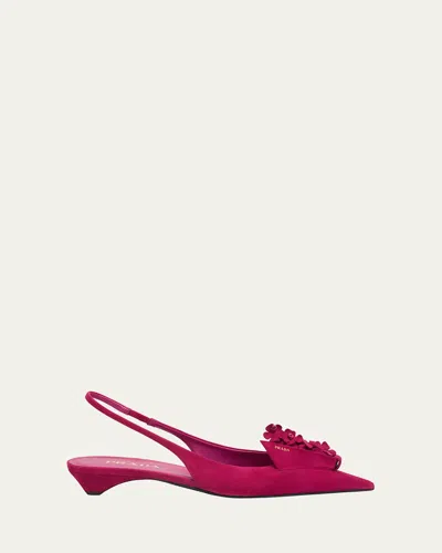 Prada Suede Flower Slingback Pumps In Pink