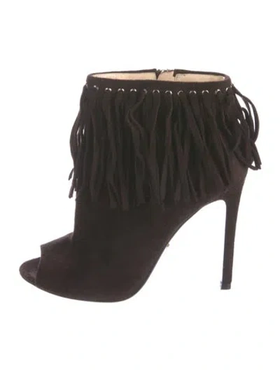 Pre-owned Prada Suede Fringe Trim Accent Boots In Brown