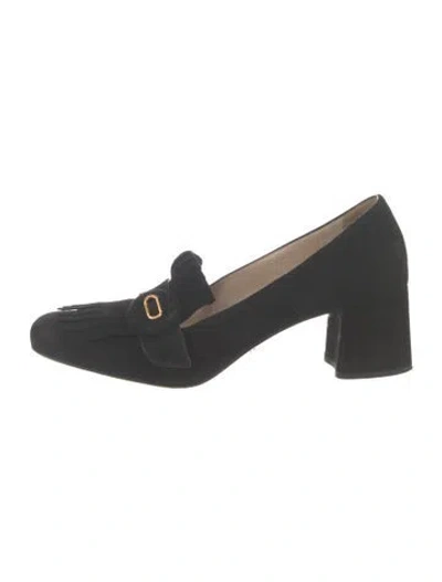 Pre-owned Prada Suede Fringe Trim Accent Pumps In Black