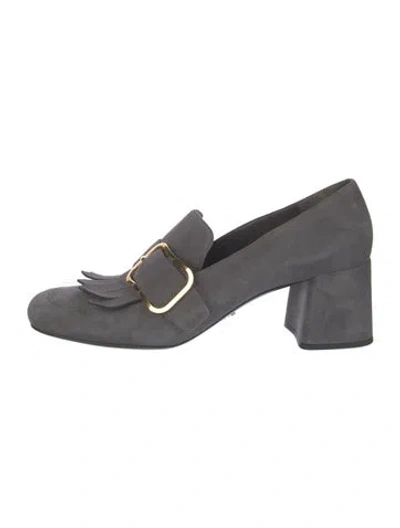 Pre-owned Prada Suede Fringe Trim Accent Pumps In Grey