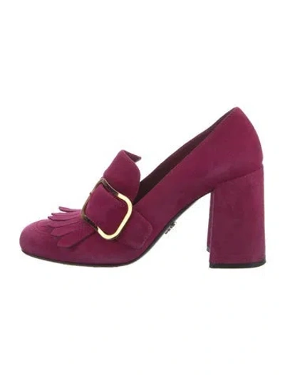 Pre-owned Prada Suede Fringe Trim Accent Pumps In Pink