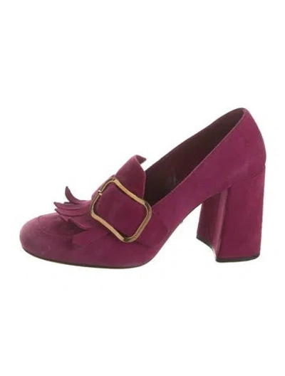 Pre-owned Prada Suede Fringe Trim Accent Pumps In Pink
