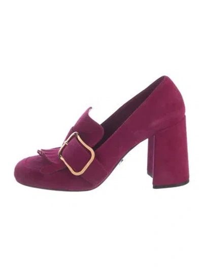 Pre-owned Prada Suede Fringe Trim Accent Pumps In Purple