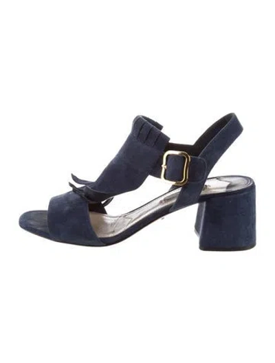 Pre-owned Prada Suede Fringe Trim Accent Sandals In Blue