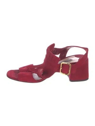 Pre-owned Prada Suede Fringe Trim Accent Sandals In Red
