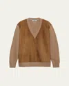 Prada Suede-front V-neck Cashmere Sweater In Brown