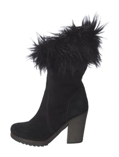 Pre-owned Prada Suede Fur Trim Boots In Black