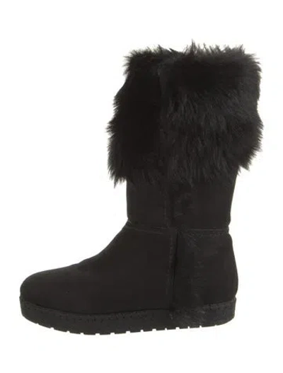 Pre-owned Prada Suede Fur Trim Boots In Black