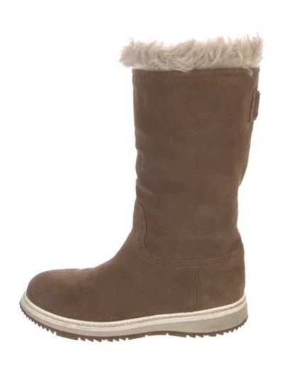 Pre-owned Prada Suede Fur Trim Boots In Brown