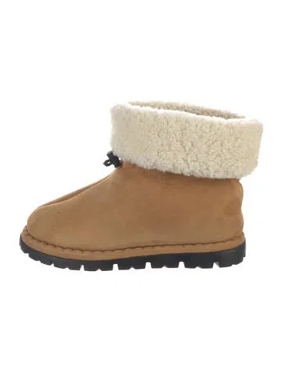 Pre-owned Prada Suede Fur Trim Boots In Brown