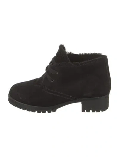Pre-owned Prada Suede Fur Trim Combat Boots In Black