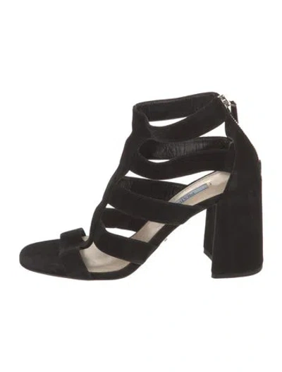 Pre-owned Prada Suede Gladiator Sandals In Black