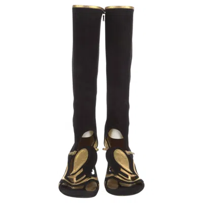 Pre-owned Prada Suede Gladiator Sandals In Black