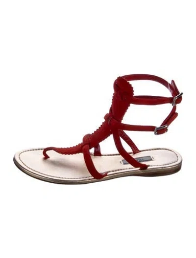Pre-owned Prada Suede Gladiator Sandals In Red