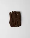 Prada Suede Gloves With Elasticated Cuffs In Cocoa Brown