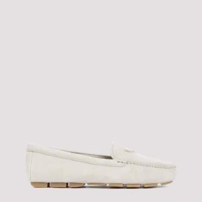 Prada Suede Calf Loafers In Off-white