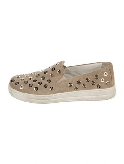 Pre-owned Prada Suede Graphic Print Sneakers In Gray