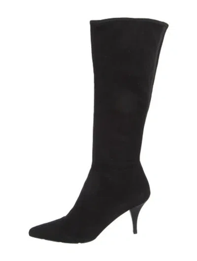 Pre-owned Prada Suede Grosgrain Trim Boots In Black