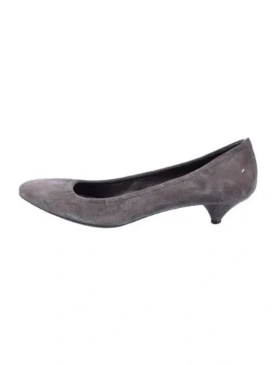 Pre-owned Prada Suede Grosgrain Trim Pumps In Gray