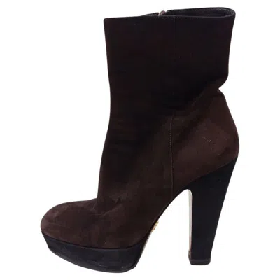 Pre-owned Prada Suede Half Boots Size 39 In Black