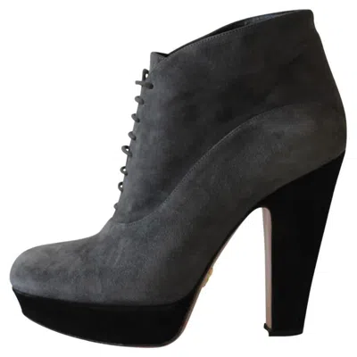Pre-owned Prada Suede Half Boots Size 39 In Black