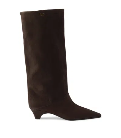 Prada Suede Heeled Boots 40 In Brown