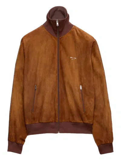 Prada Suede Blouson Jacket In Brown