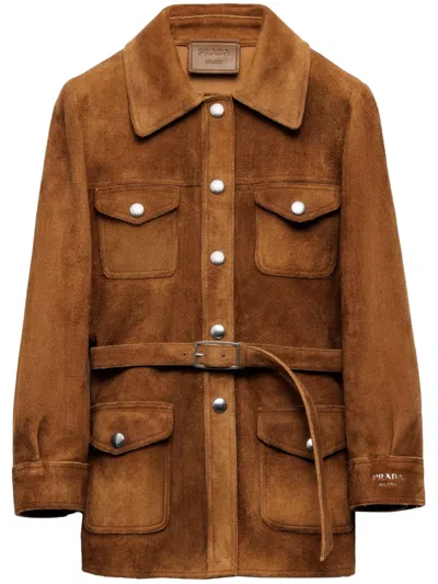Prada Safarijacke Aus Wildleder In Tabak