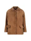 Prada Suede Collared Jacket In Brown