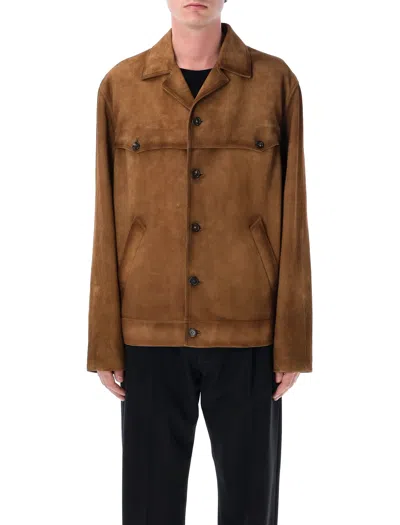 Prada Suede Jacket In Brown