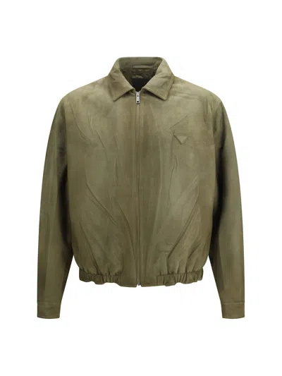 Prada Suede Jacket In Green