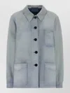 Prada Suede Jacket Long Sleeves Collar Pockets In Blue