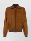 Prada Suede Jacket With Ribbed Cuffs And Hem In Orange