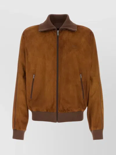 PRADA SUEDE JACKET WITH RIBBED CUFFS AND HEM