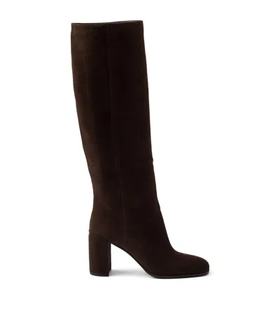 Prada Suede Knee-high Boots 55 In Brown