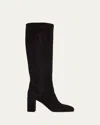 Prada Suede Knee-high Boots In Animal Print